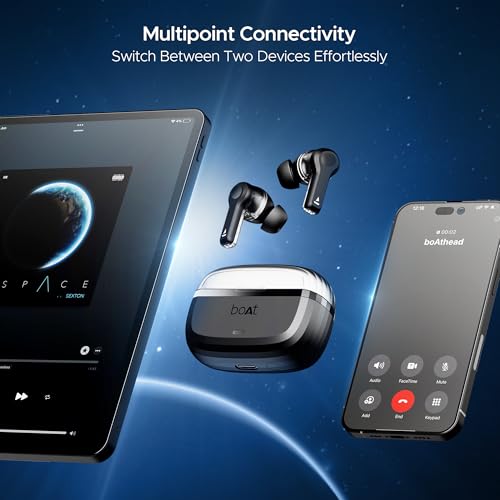 boAt Newly Launched Nirvana Space Truly Wireless in-Ear Earbuds w/ 360º Spatial Audio, ANC(~32dB), 100HRS Playback, 4 Mics with AI-ENx™, Hearables App, in-Ear Detection, DLC Drivers(Cosmic Black)