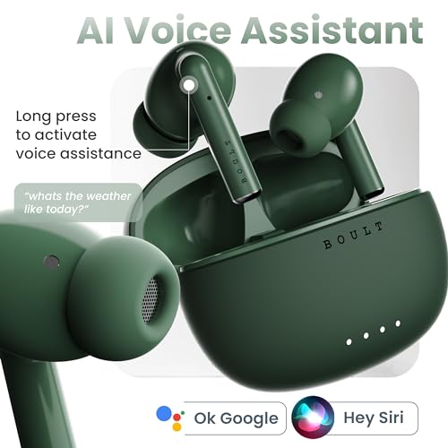 Boult Audio W20 Truly Wireless in Ear Earbuds with 35H Playtime, Zen™ ENC Mic, 45ms Low Latency, 13mm Bass Drivers, Type-C Fast Charging, Made in India,Touch Controls, IPX5 Ear Buds TWS (Pine Green)