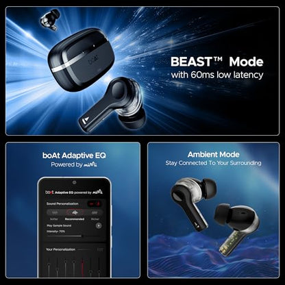 boAt Newly Launched Nirvana Space Truly Wireless in-Ear Earbuds w/ 360º Spatial Audio, ANC(~32dB), 100HRS Playback, 4 Mics with AI-ENx™, Hearables App, in-Ear Detection, DLC Drivers(Cosmic Black)