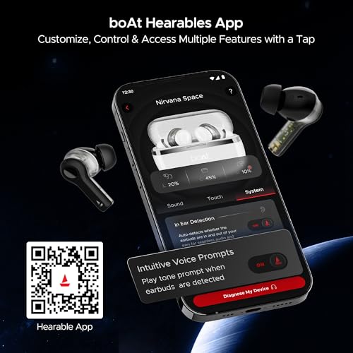 boAt Newly Launched Nirvana Space Truly Wireless in-Ear Earbuds w/ 360º Spatial Audio, ANC(~32dB), 100HRS Playback, 4 Mics with AI-ENx™, Hearables App, in-Ear Detection, DLC Drivers(Cosmic Black)