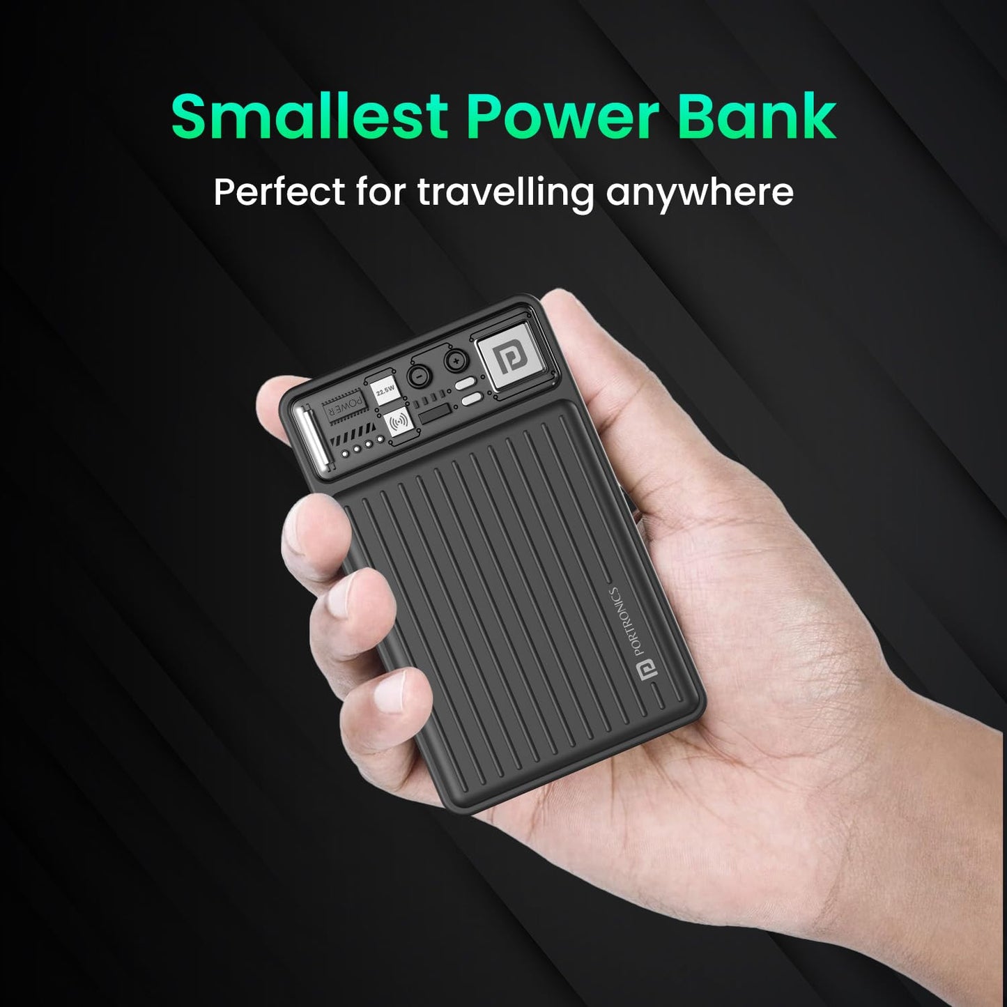 Portronics Luxcell 10000mAh Sleek Wireless Power Bank (Black)