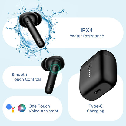 boAt Airdopes 141 Bluetooth Truly Wireless in Ear Ear Buds w/ 42H Playtime,Low Latency Mode for Gaming, ENx Tech, IWP, IPX4 Water Resistance, Smooth Touch Controls(Bold Black)