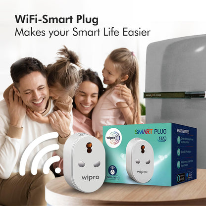 Wipro 16A Wi-Fi Smart Plug with Energy Monitoring- Suitable for Large Appliances like Geysers, Microwave Ovens, Air Conditioners (Works with Alexa and Google Assistant)- White