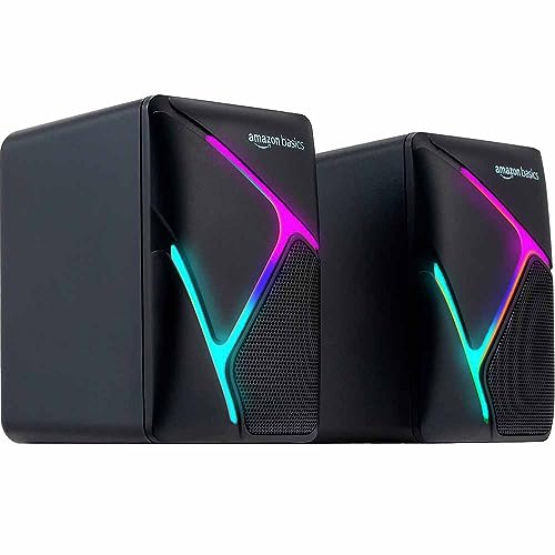 Amazon Basics 2x3W RGB PC Gaming Speakers with Volume Control Vortex