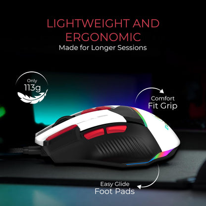 EvoFox Blaze: RGB Gaming Mouse 12800 DPI, Programmable Vortex