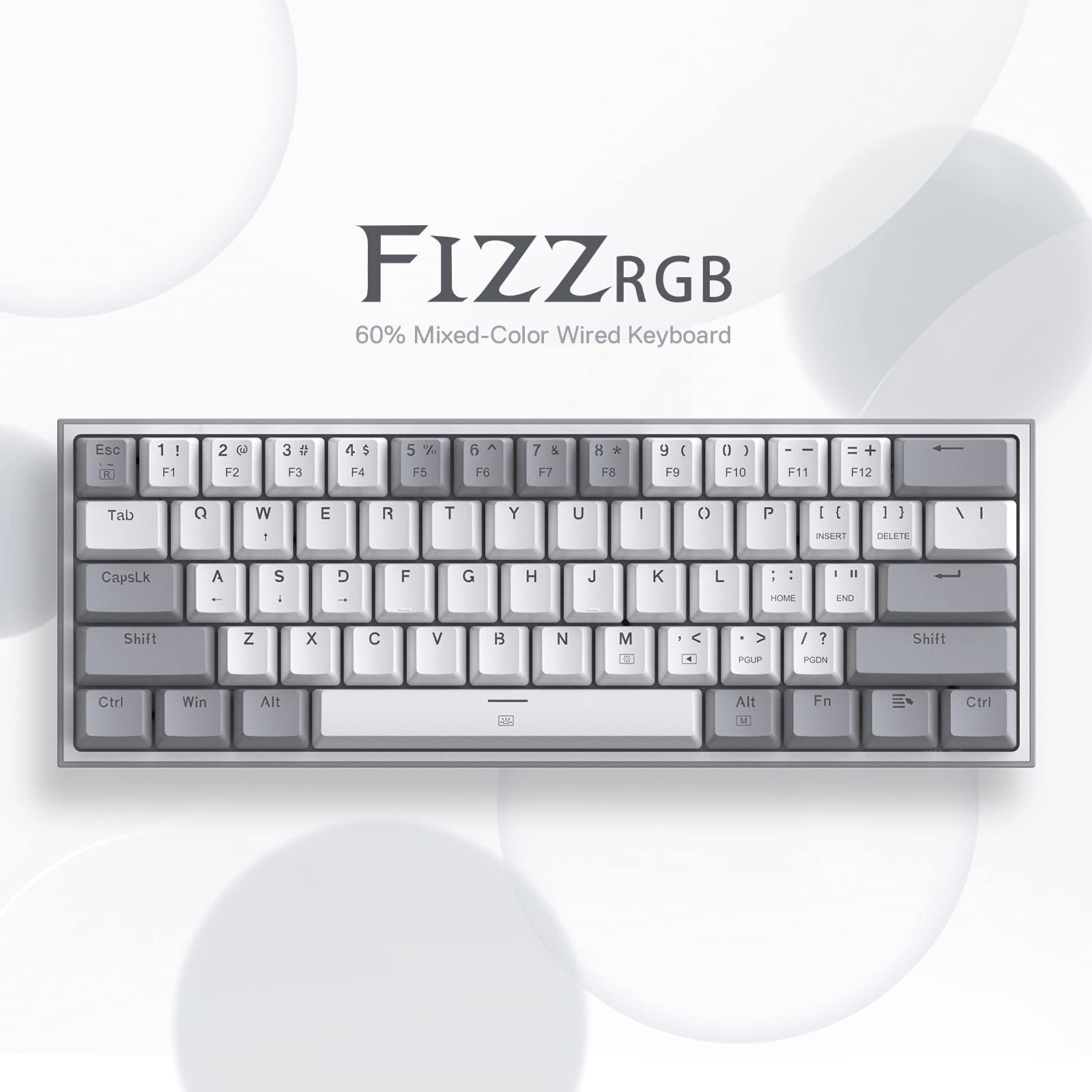 Redragon K617 Fizz 60% Wired RGB Gaming Keyboard - 61 Keys, White/Grey Keycaps, Linear Red Switch, Software Supported Vortex