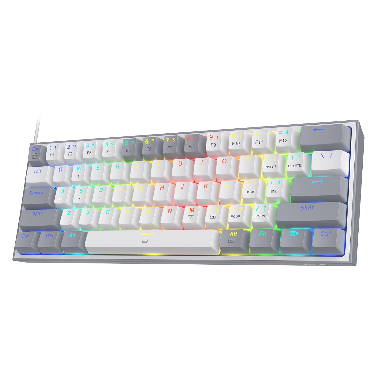 Redragon K617 Fizz 60% Wired RGB Gaming Keyboard - 61 Keys, White/Grey Keycaps, Linear Red Switch, Software Supported Vortex